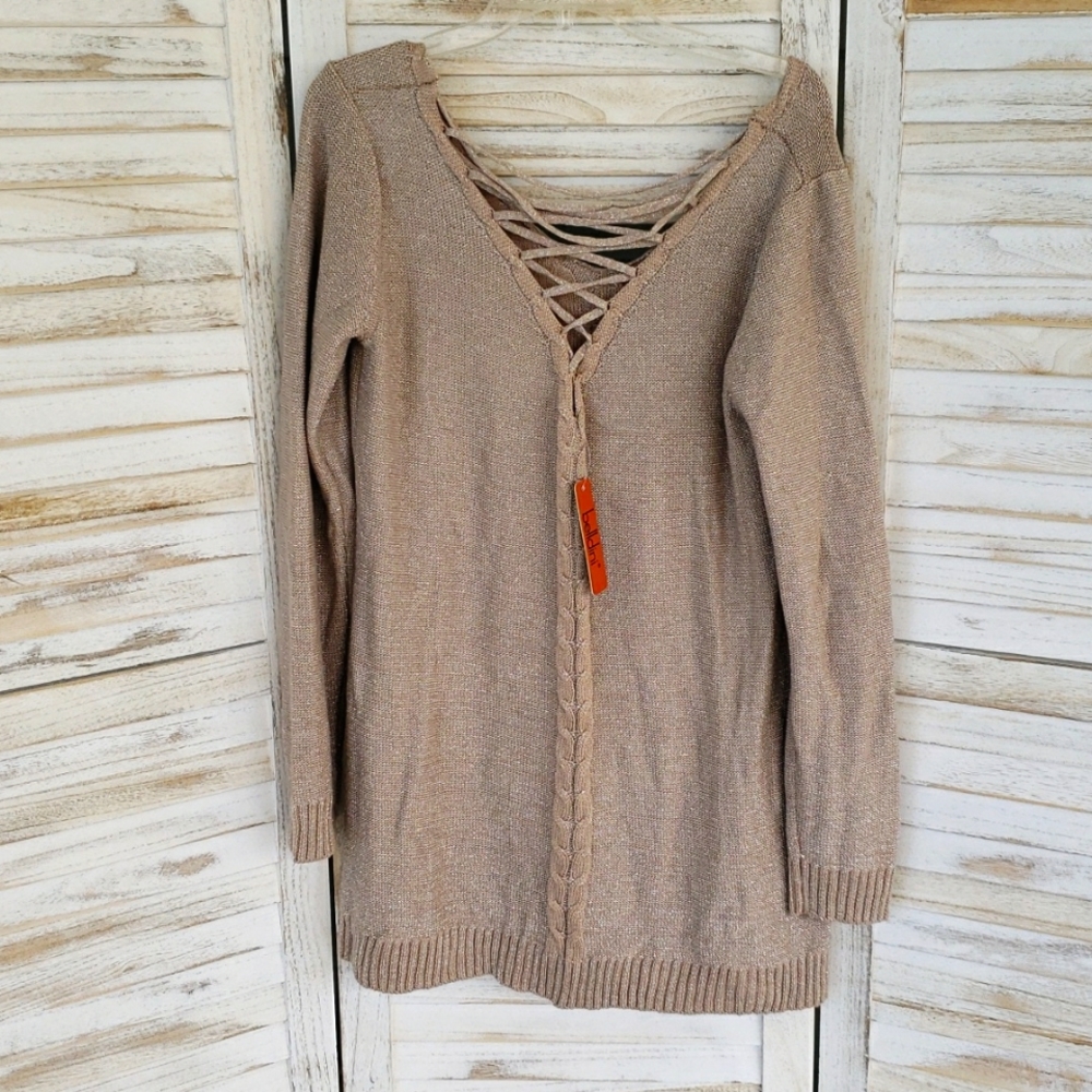 Belldini Long Sleeve X Large Taupe Sweater with Silver Threading NWT